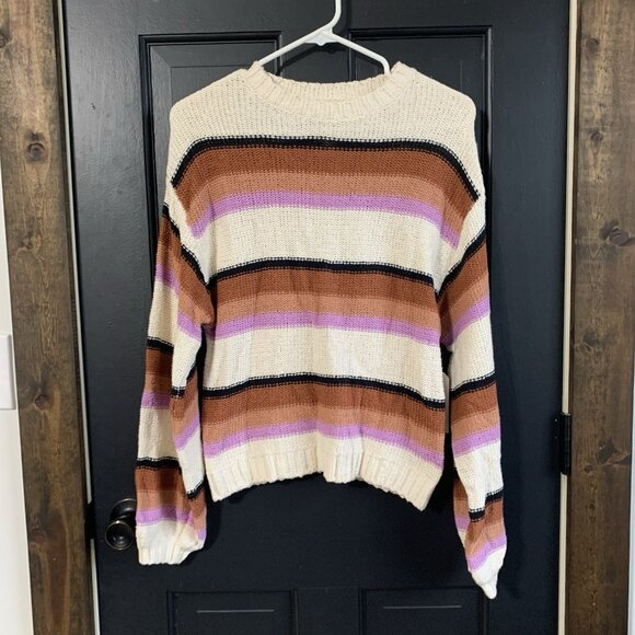 NWT Billabong Seeing Double Multicolored Crewneck Striped Sweater Size Medium - Picture 2 of 13
